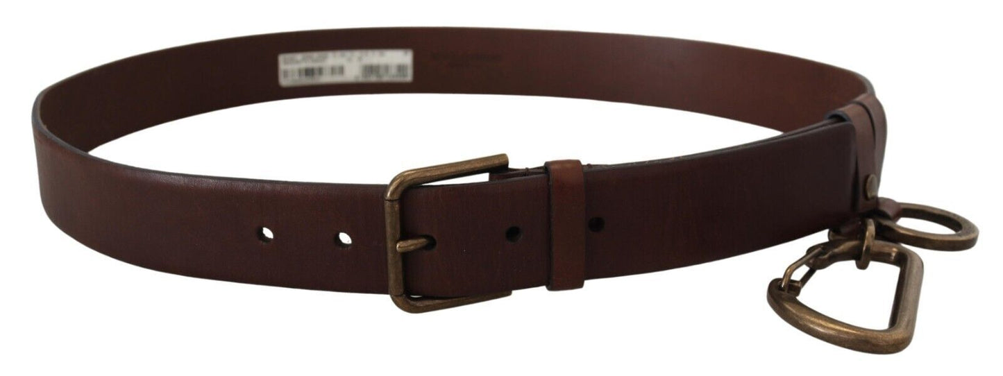 Dolce &amp; Gabbana Elegant Brown Leather Belt with Metal Buckle