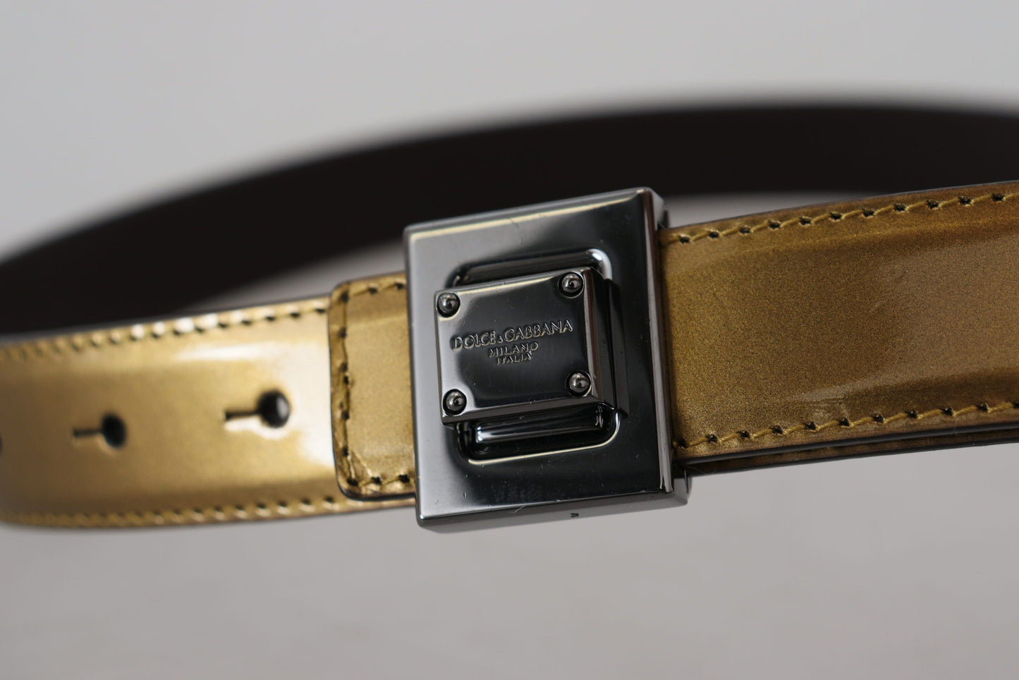 Dolce &amp; Gabbana Gold Square Buckle Leather Belt