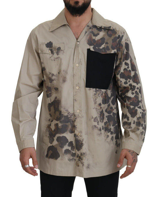 Dolce & Gabbana Beige Cotton Button-Down Casual Shirt