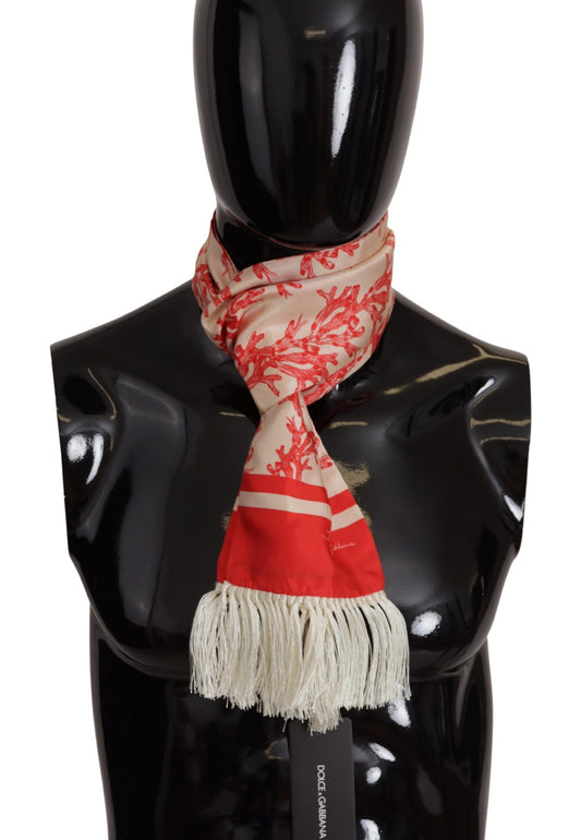 Dolce &amp; Gabbana Elegant Silk Men's Scarf Wrap - Red Coral Print