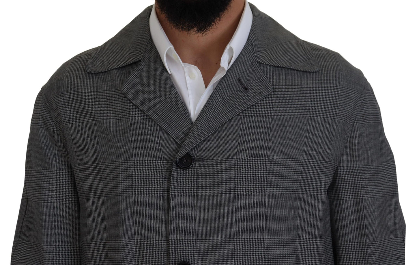 Dolce & Gabbana Elegant Gray Plaid Trench Coat