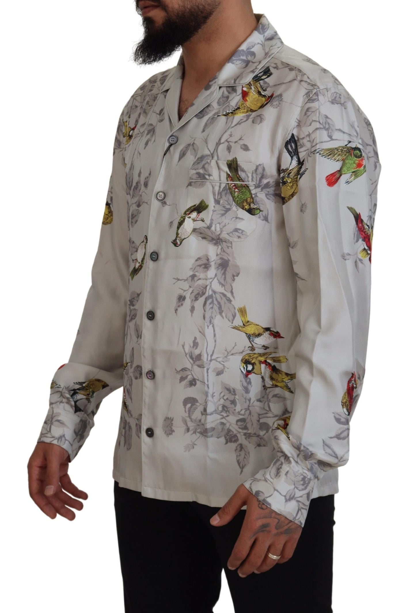 Dolce &amp; Gabbana Elegant Silk Bird Print Casual Shirt