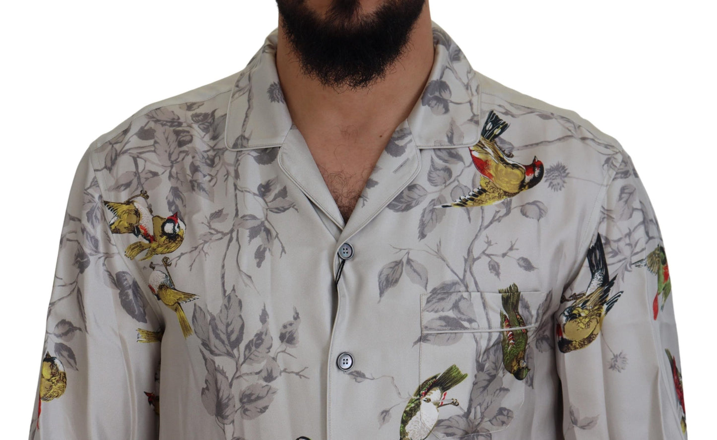 Dolce &amp; Gabbana Elegant Silk Bird Print Casual Shirt