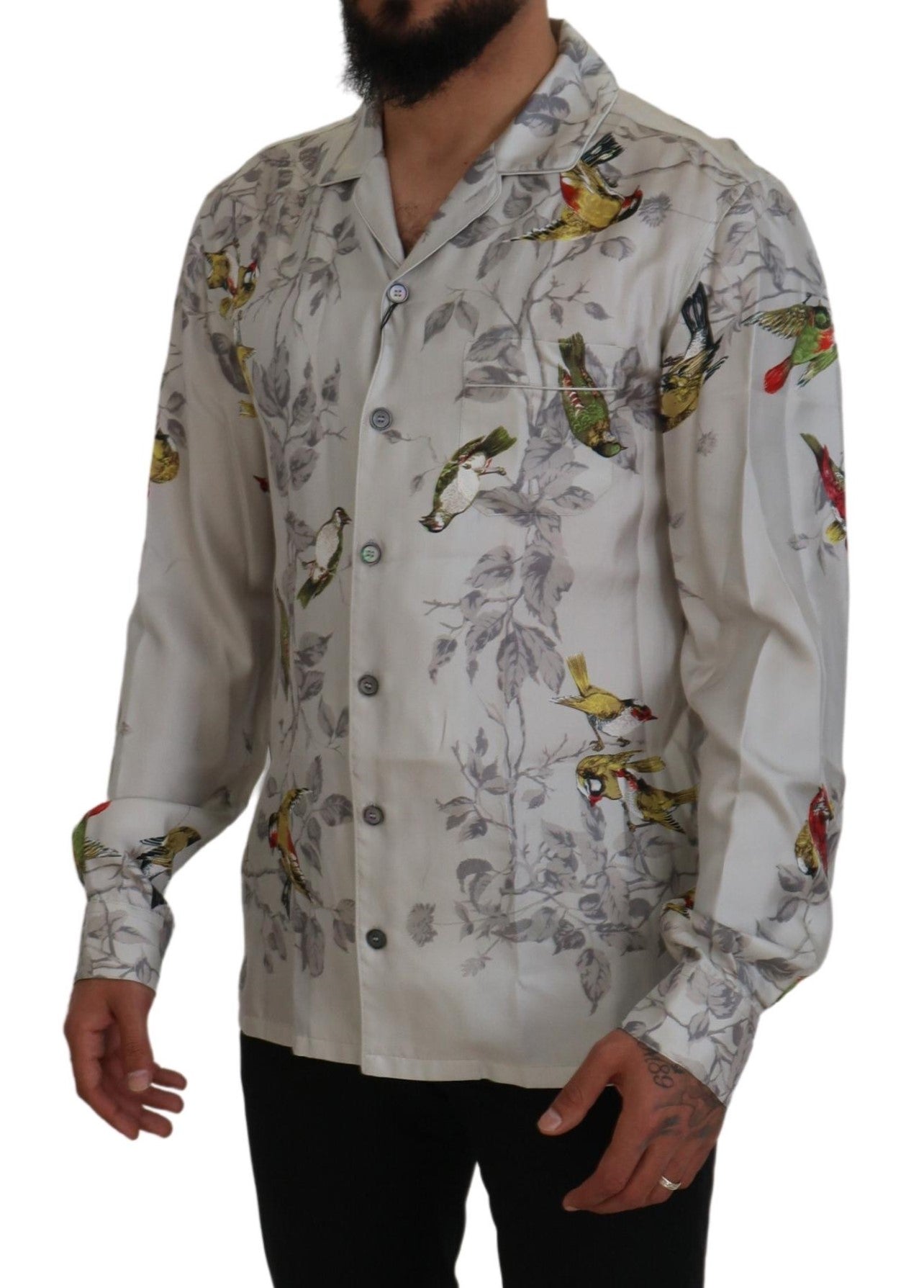 Dolce &amp; Gabbana Elegant Silk Bird Print Casual Shirt