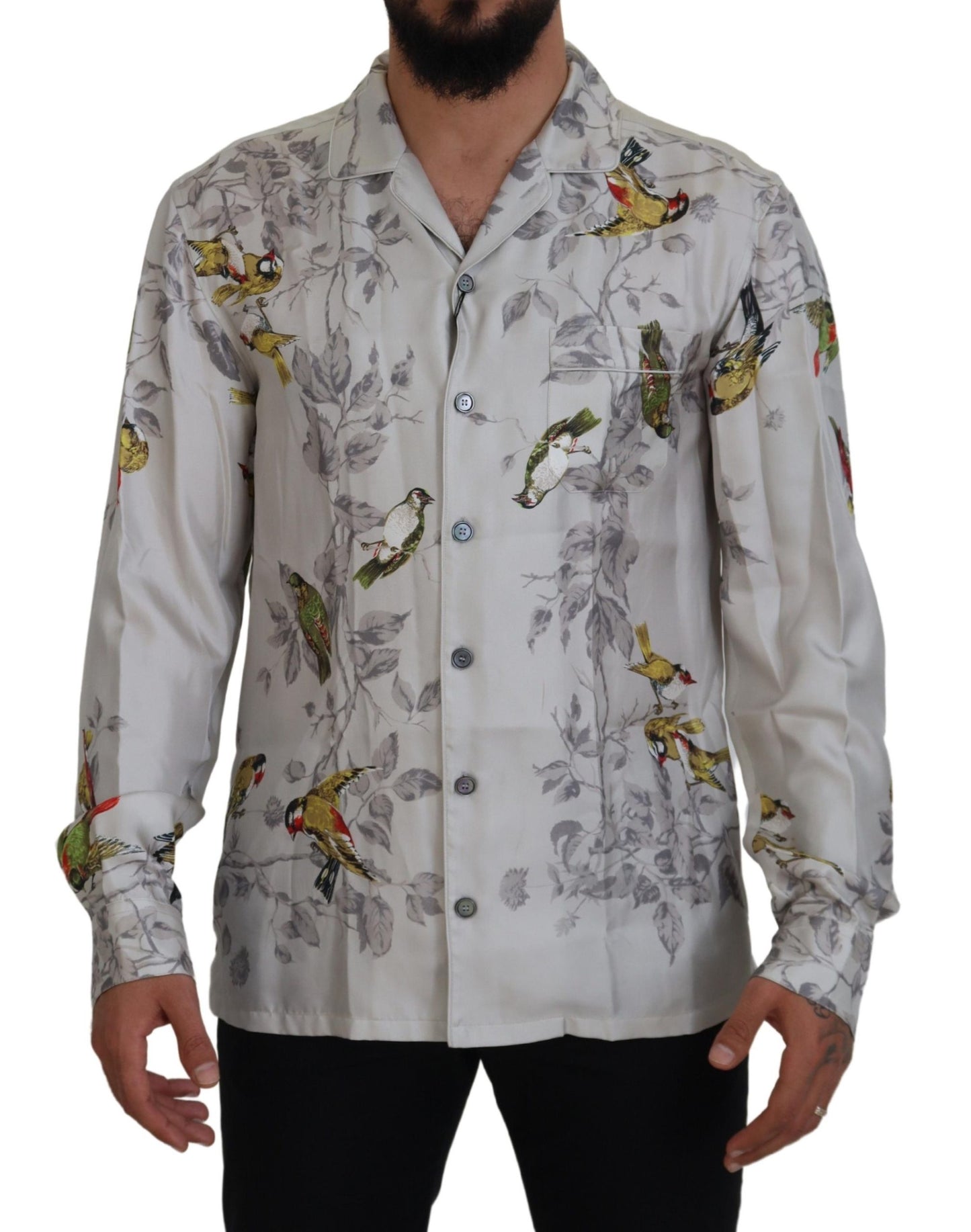 Dolce &amp; Gabbana Elegant Silk Bird Print Casual Shirt