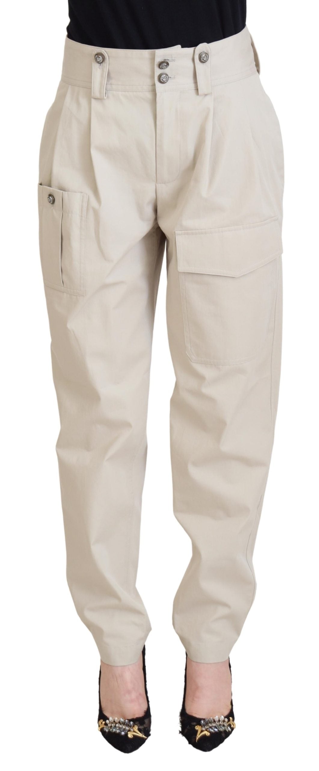 Dolce &amp; Gabbana Chic Beige Cotton Trousers for Elegant Comfort