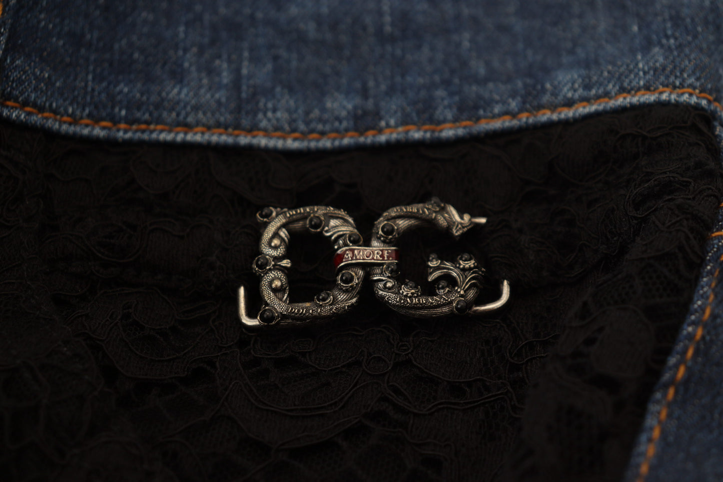 Dolce &amp; Gabbana Elegant Floral Lace Front Denim