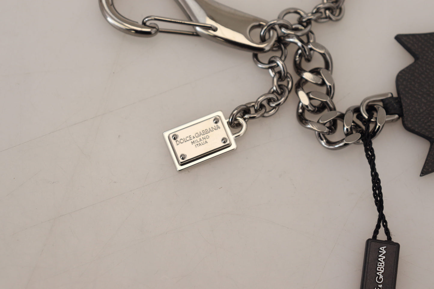 Dolce &amp; Gabbana Elegant Silver and Black Designer Keychain