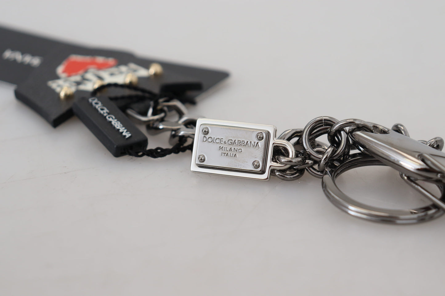 Dolce &amp; Gabbana Elegant Silver and Black Designer Keychain