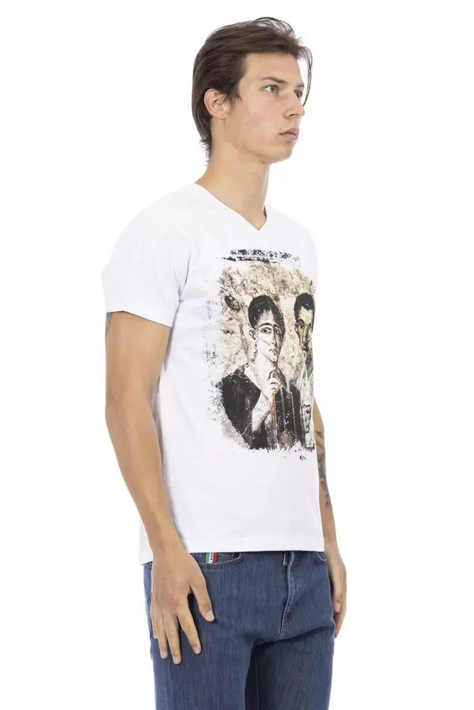 Trussardi Action Elegant V-Neck Designer Tee with Chic Front Print