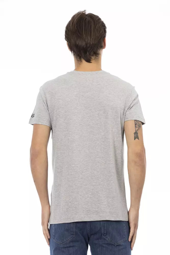 Trussardi Action Gray Cotton Men V-Neck T-Shirt