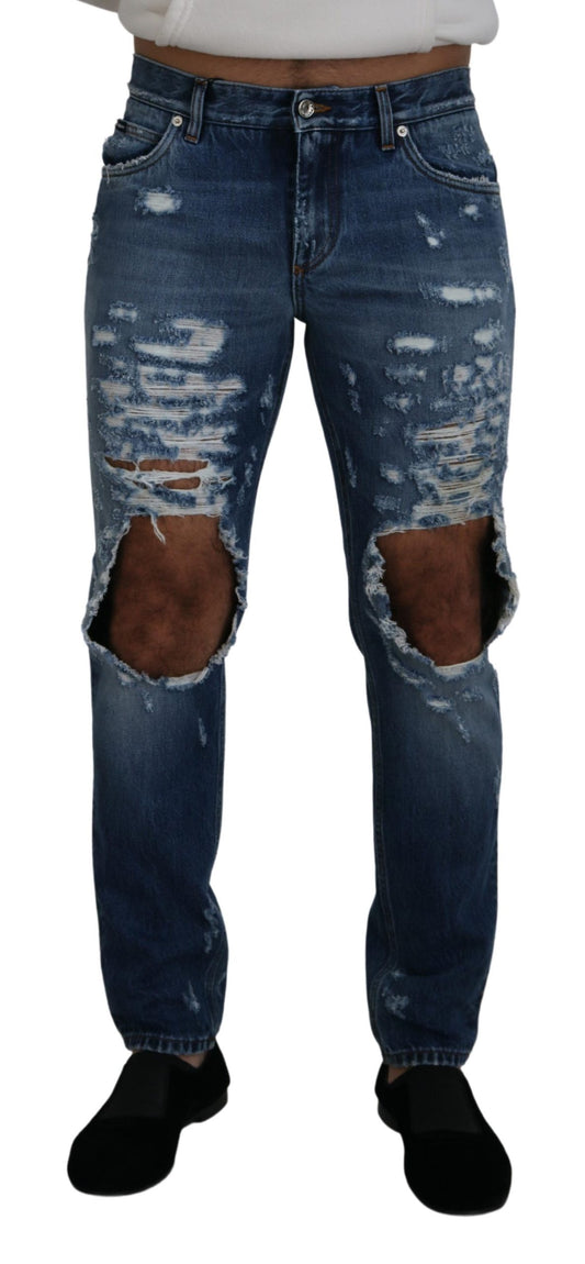 Dolce &amp; Gabbana Chic Tattered Denim Pants for the Modern Man