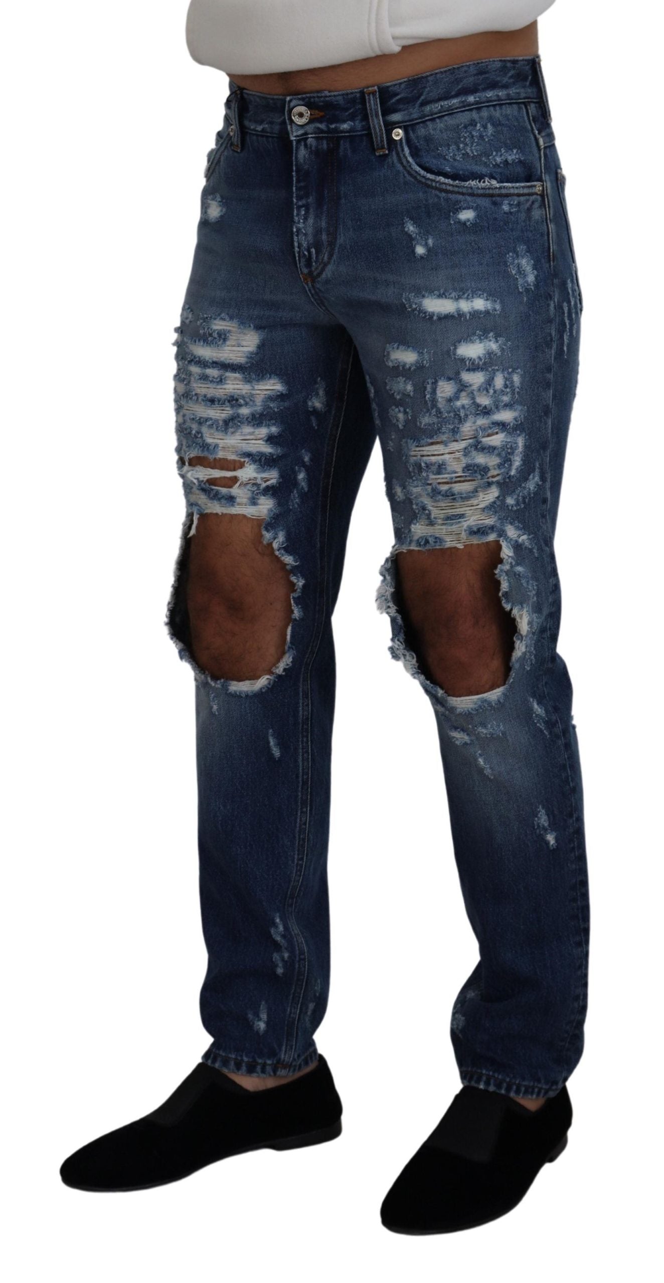 Dolce &amp; Gabbana Chic Tattered Denim Pants for the Modern Man