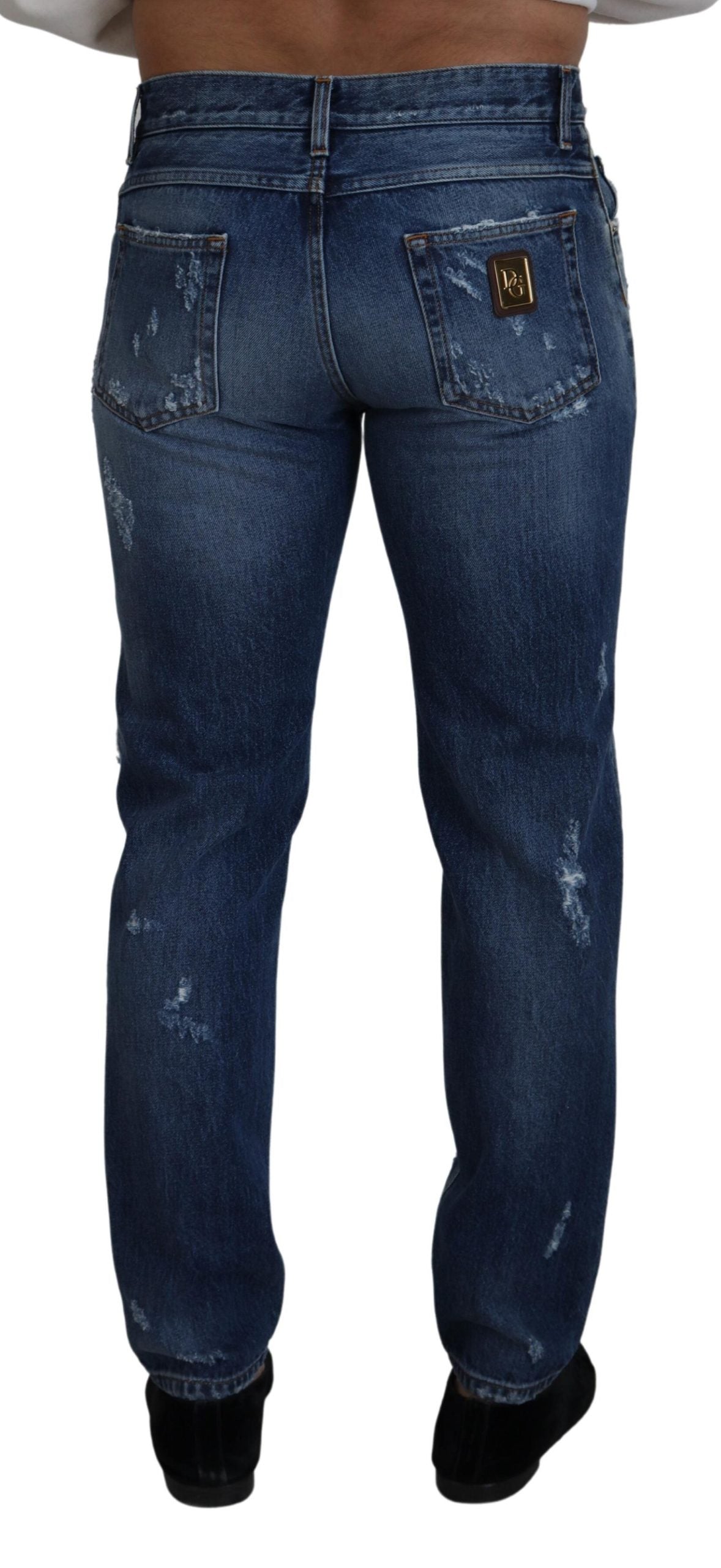 Dolce &amp; Gabbana Chic Tattered Denim Pants for the Modern Man