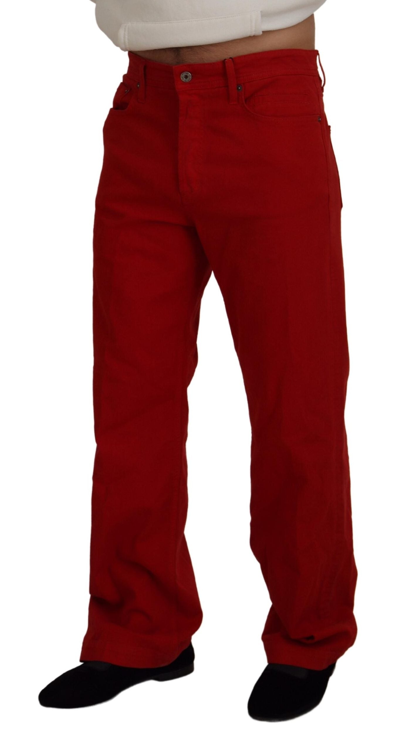 Dolce &amp; Gabbana Chic Red Cotton Denim Pants