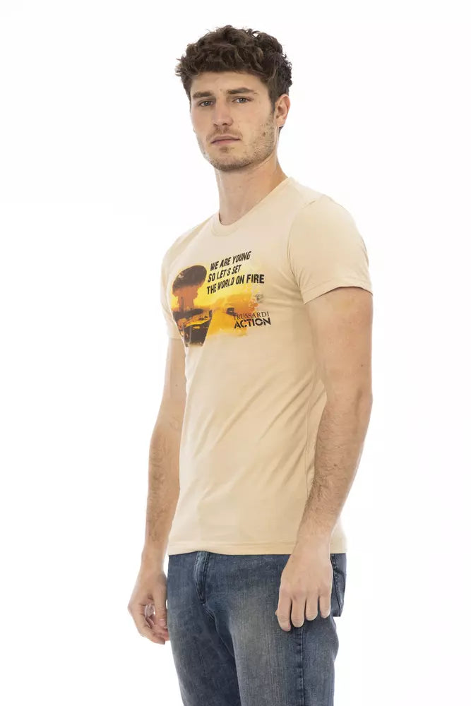 Trussardi Action Beige Cotton Men T-Shirt