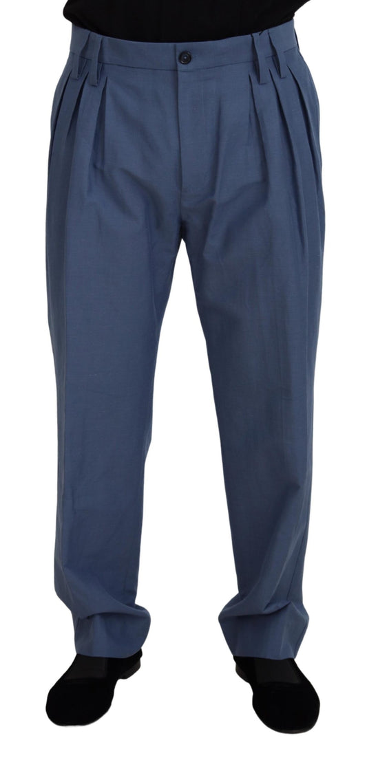 Dolce &amp; Gabbana Elegant Blue Linen-Cotton Blend Trousers