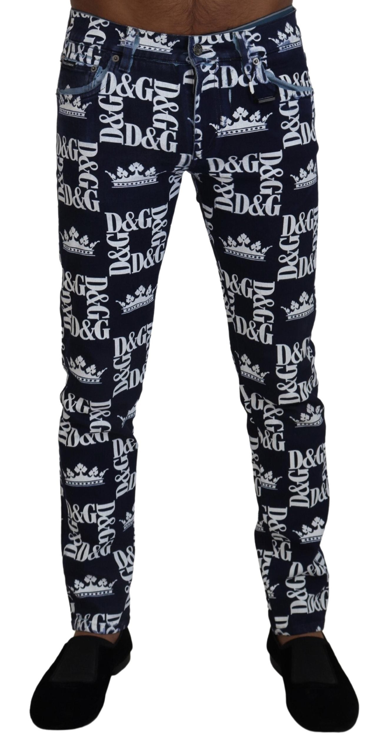 Dolce &amp; Gabbana Elegant Crown Print Denim Pants