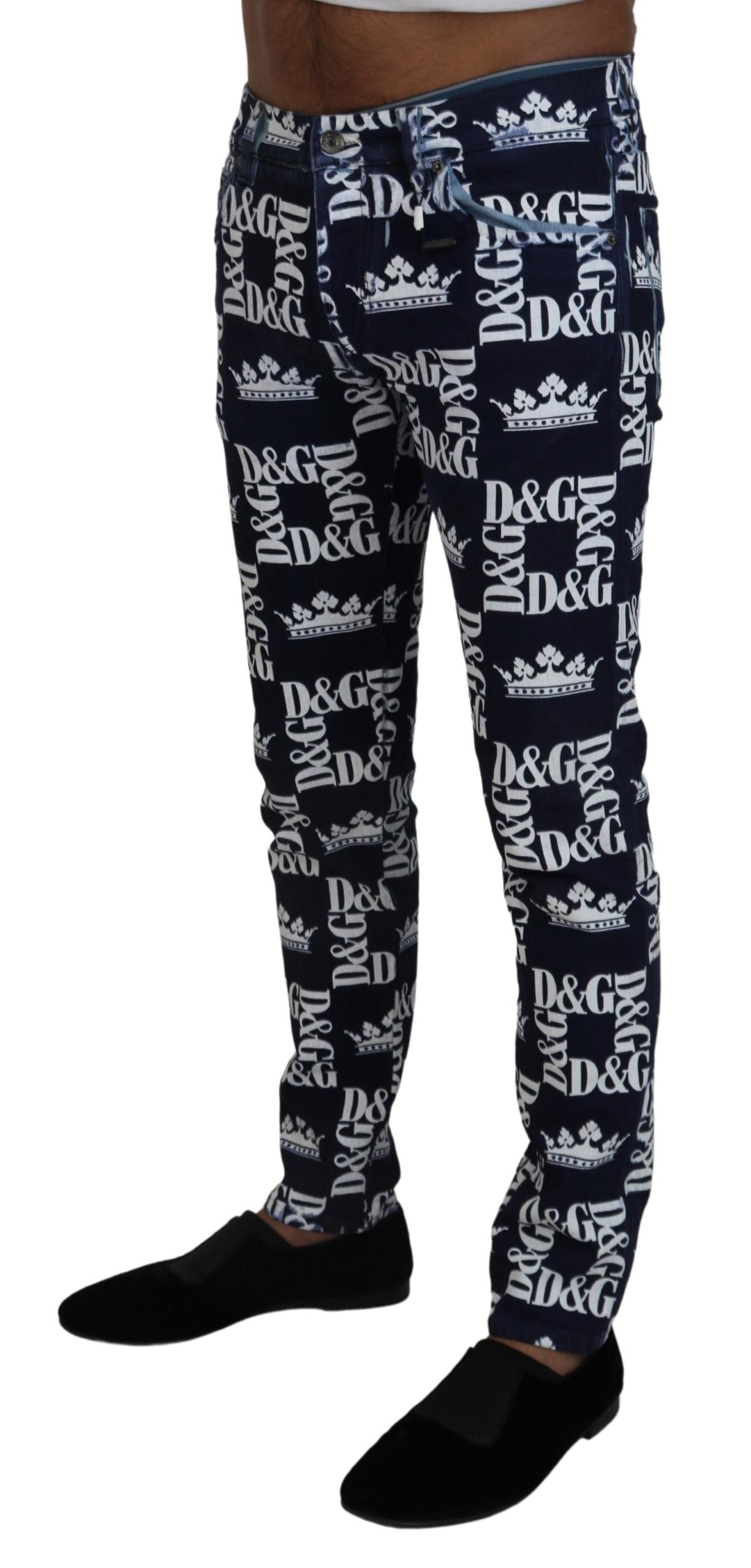 Dolce &amp; Gabbana Elegant Crown Print Denim Pants