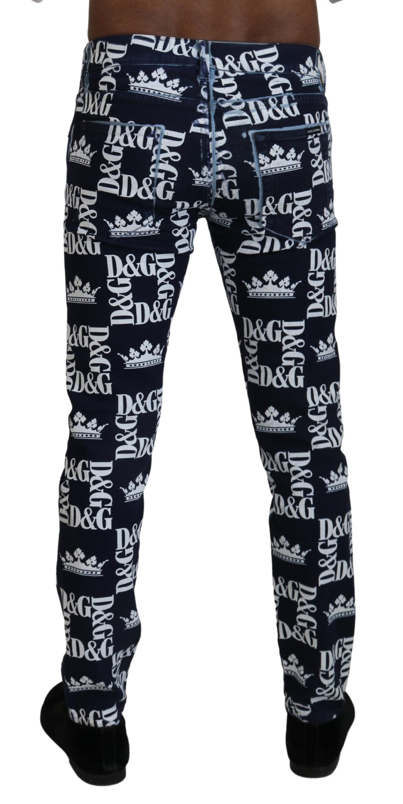 Dolce &amp; Gabbana Elegant Crown Print Denim Pants