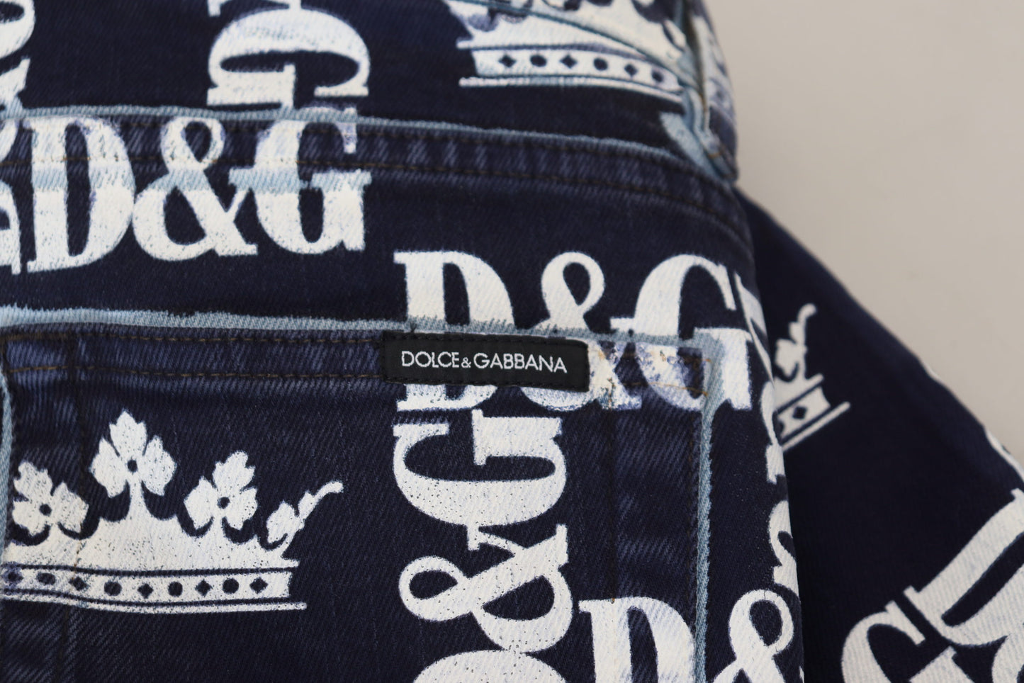 Dolce &amp; Gabbana Elegant Crown Print Denim Pants