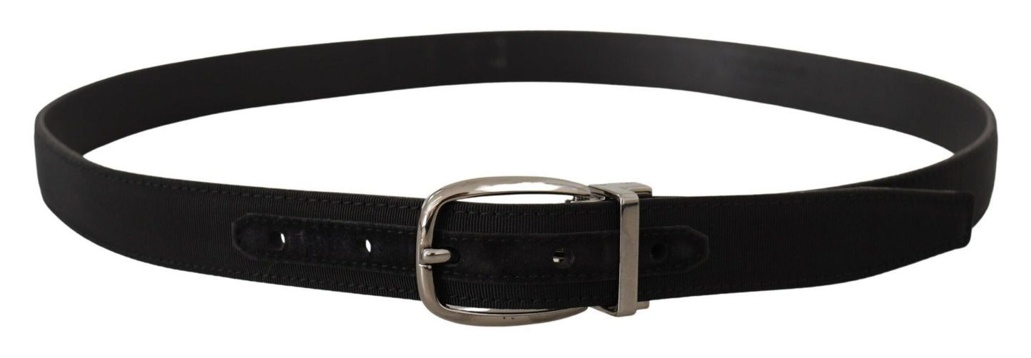 Dolce &amp; Gabbana Elegant Grosgrain Leather Belt with Silver Buckle