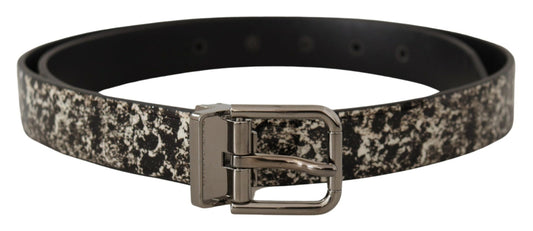 Dolce &amp; Gabbana Elegant Black Marble Print Leather Belt