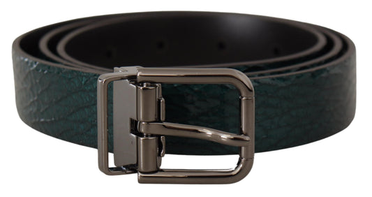 Dolce &amp; Gabbana Elegant Green Leather Belt with Silver Buckle