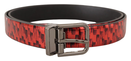 Dolce &amp; Gabbana Elegant Red Leather Belt with Silver Buckle