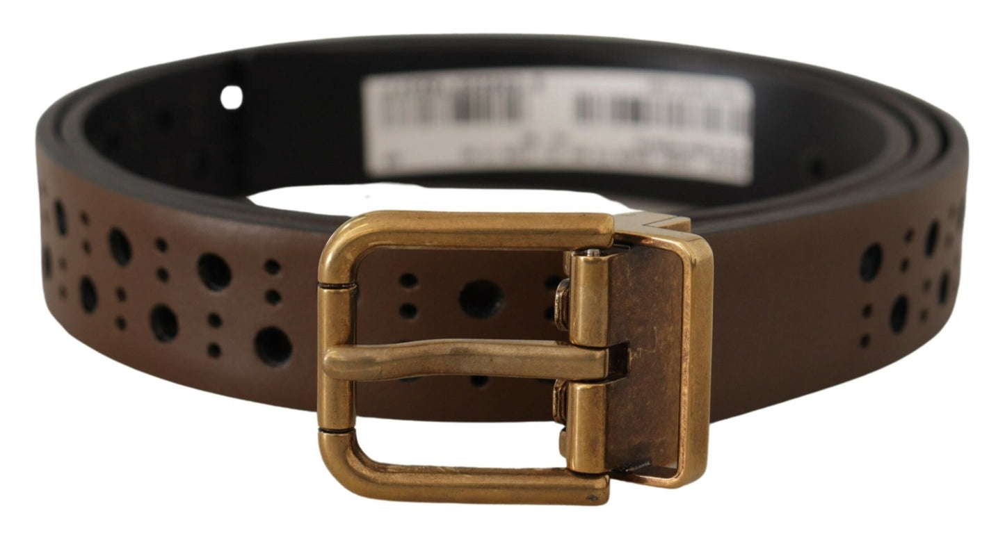 Dolce &amp; Gabbana Elegant Brown Leather Belt with Golden Buckle