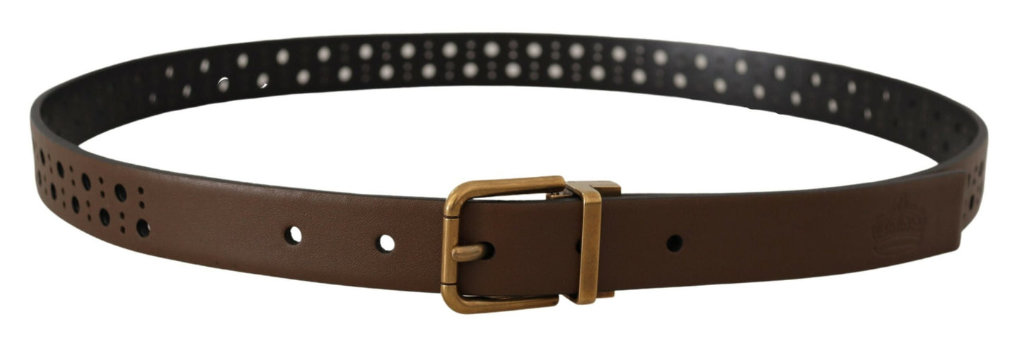 Dolce &amp; Gabbana Elegant Brown Leather Belt with Golden Buckle