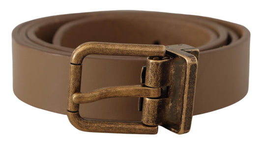 Dolce &amp; Gabbana Elegant Brown Leather Belt with Brass Tone Buckle