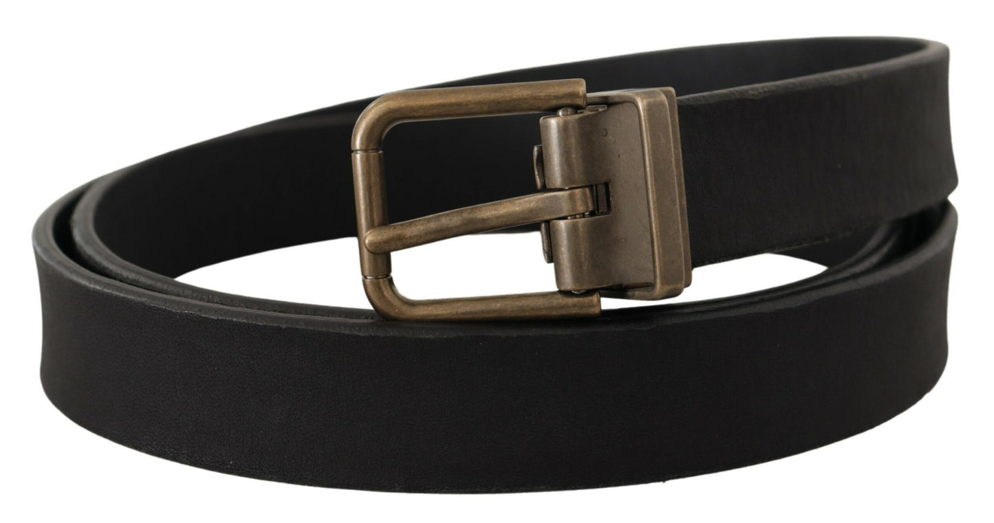 Dolce &amp; Gabbana Elegant Black Leather Belt with Vintage Metal Buckle