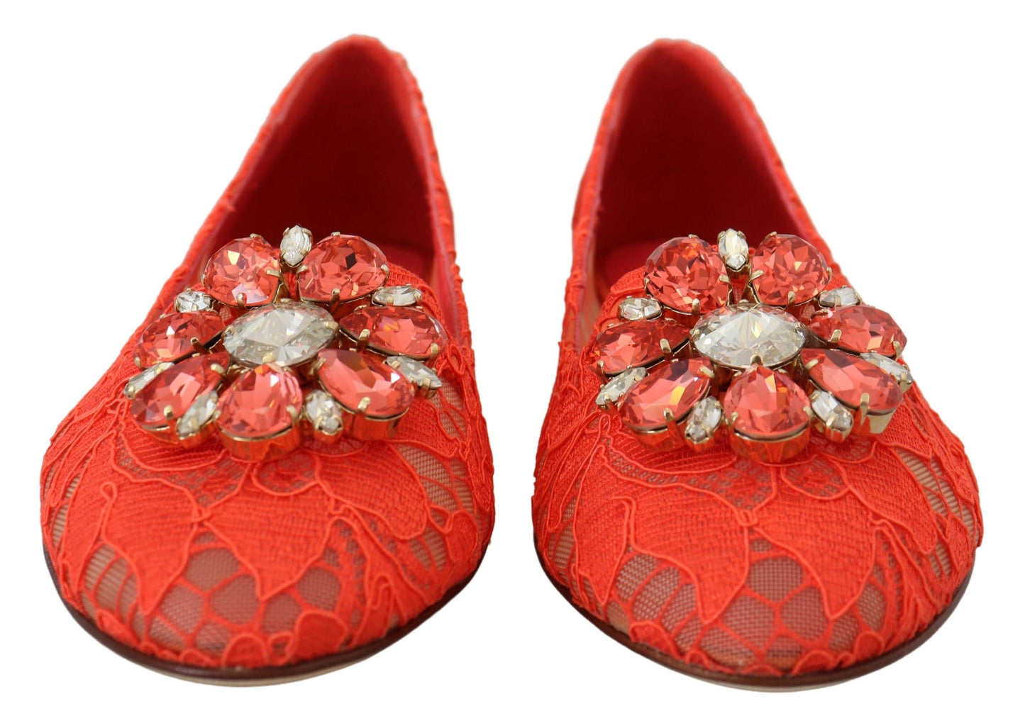 Dolce &amp; Gabbana Elegant Lace Vally Flats in Coral Red