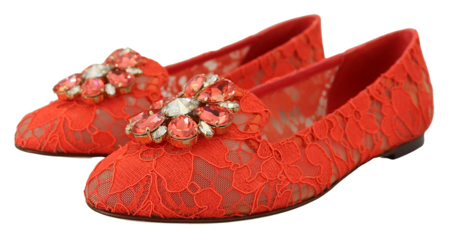 Dolce &amp; Gabbana Elegant Lace Vally Flats in Coral Red