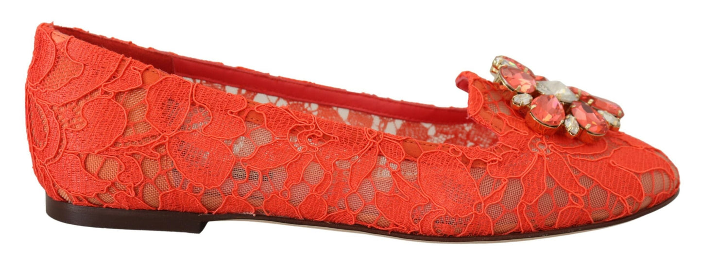 Dolce &amp; Gabbana Elegant Lace Vally Flats in Coral Red