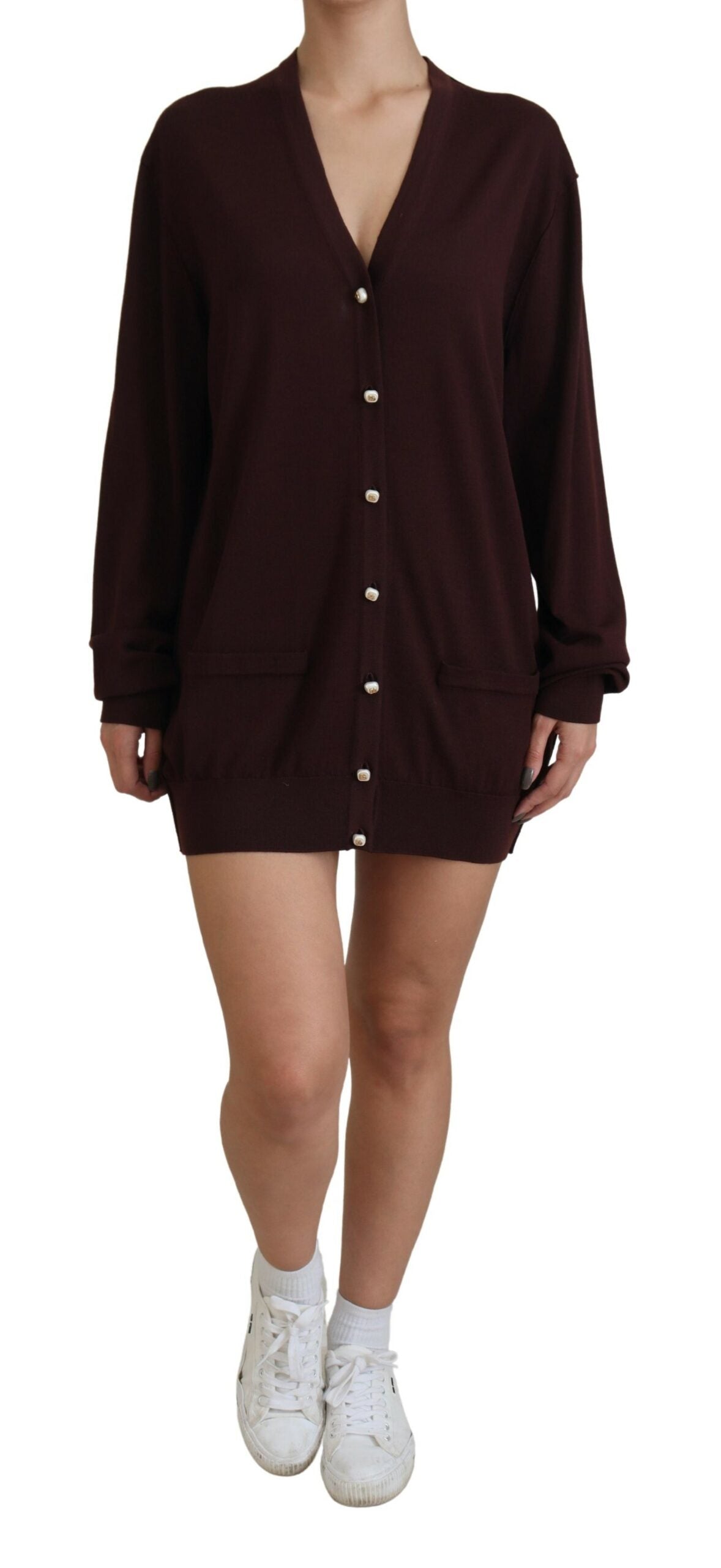 Dolce &amp; Gabbana Chic Maroon V-Neck Wool Cardigan