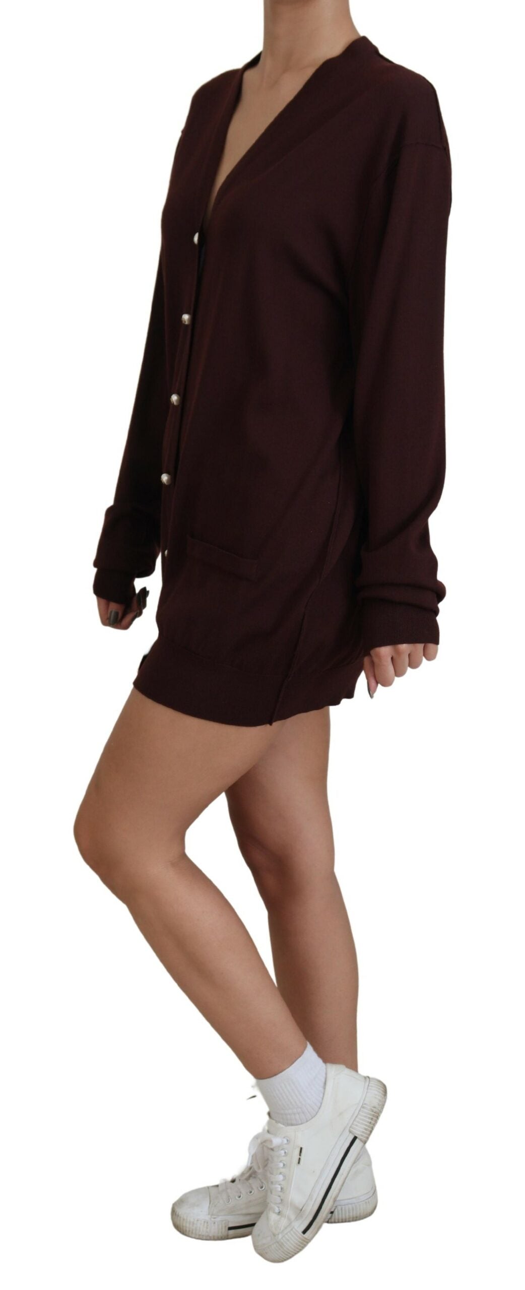 Dolce &amp; Gabbana Chic Maroon V-Neck Wool Cardigan