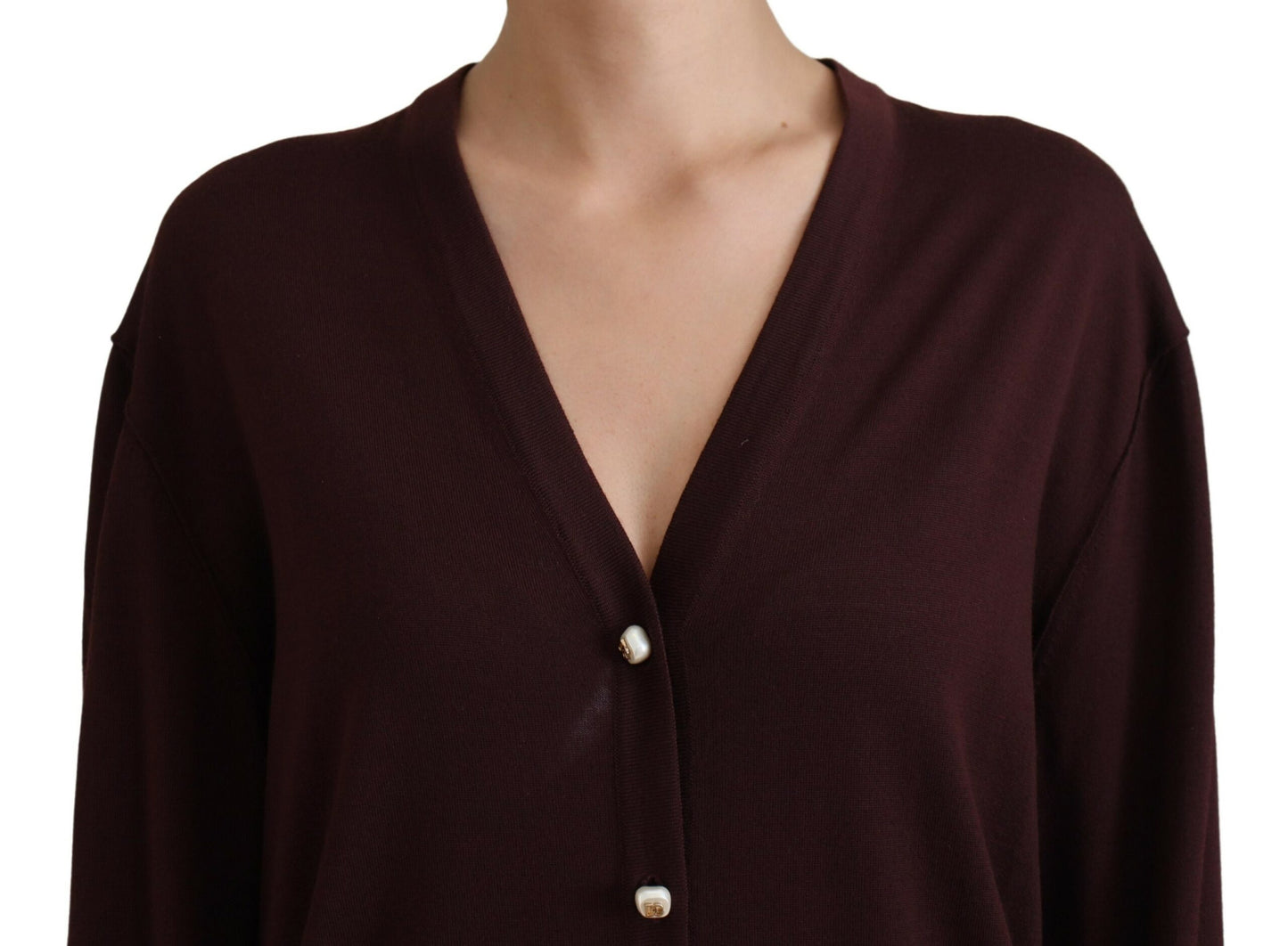 Dolce &amp; Gabbana Chic Maroon V-Neck Wool Cardigan