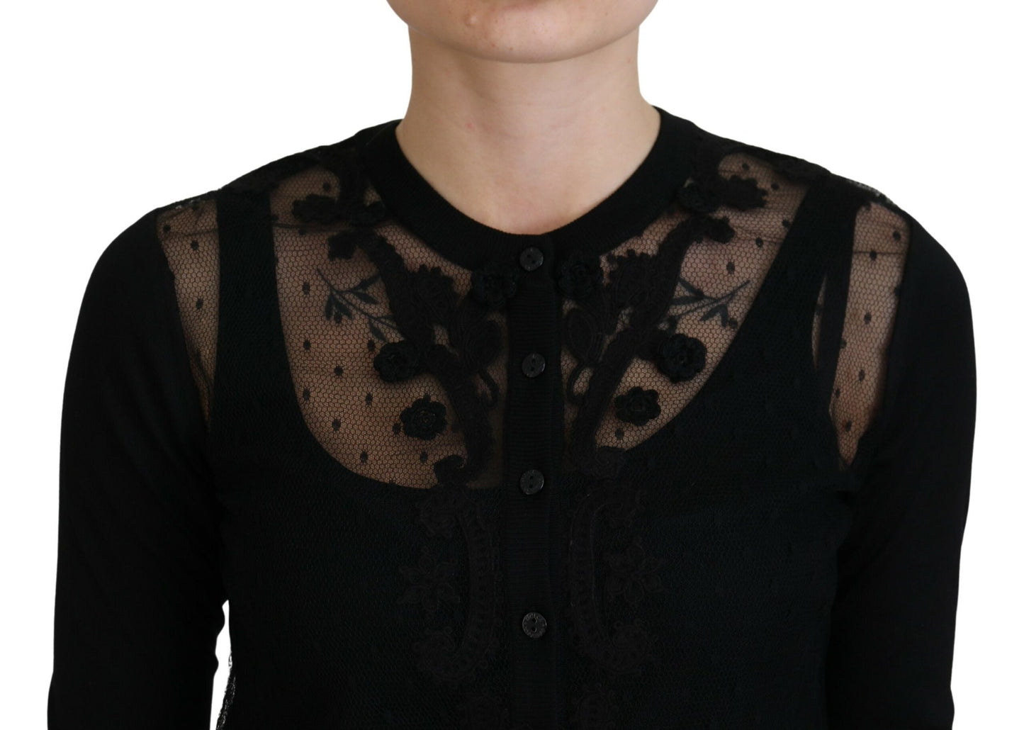 Dolce &amp; Gabbana Elegant Black Floral Lace Cardigan Sweater