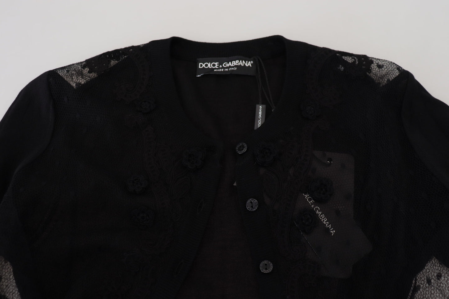 Dolce &amp; Gabbana Elegant Black Floral Lace Cardigan Sweater