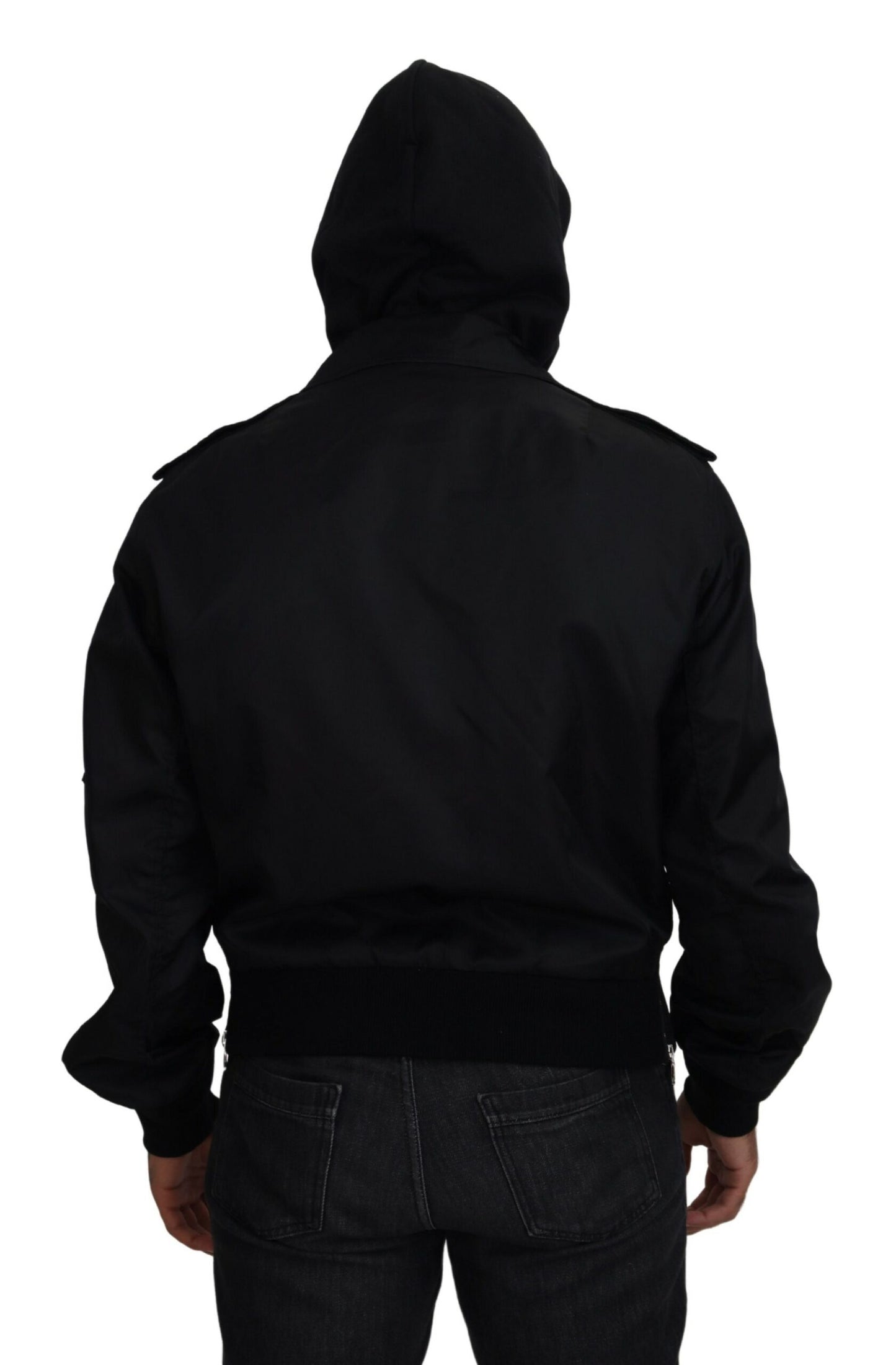 Dolce & Gabbana Sleek Black Hooded Bomber Jacket