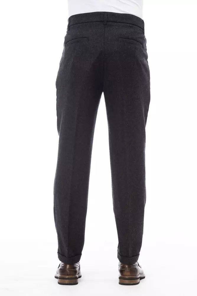 Alpha Studio Gray Wool Men Pants