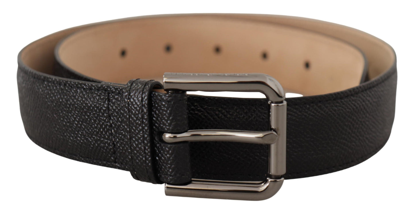 Dolce &amp; Gabbana Elegant Black Leather Belt with Metal Buckle