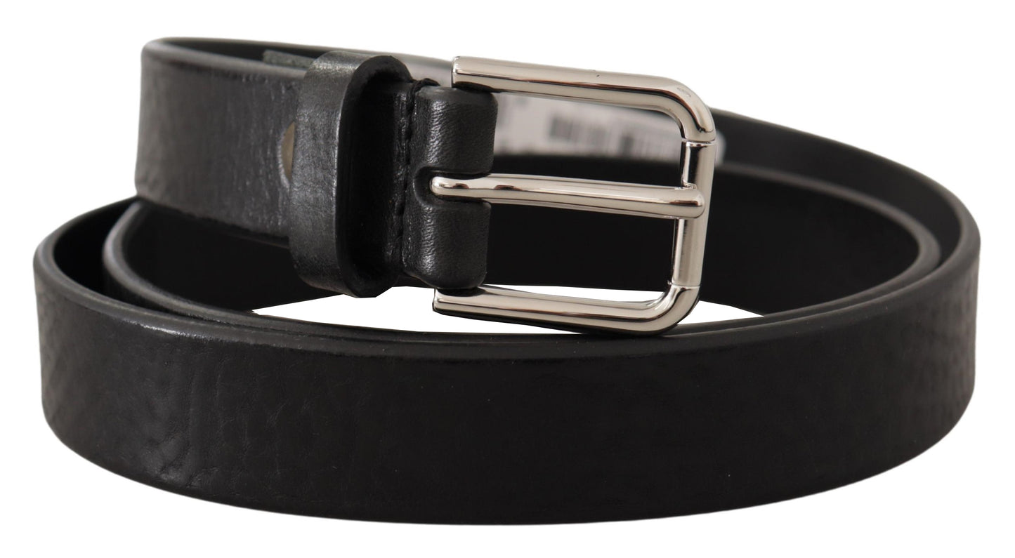 Dolce &amp; Gabbana Elegant Black Leather Belt with Metal Buckle