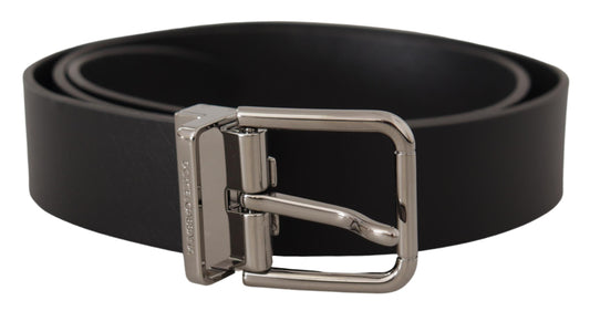 Dolce &amp; Gabbana Elegant Black Leather Belt with Metal Buckle