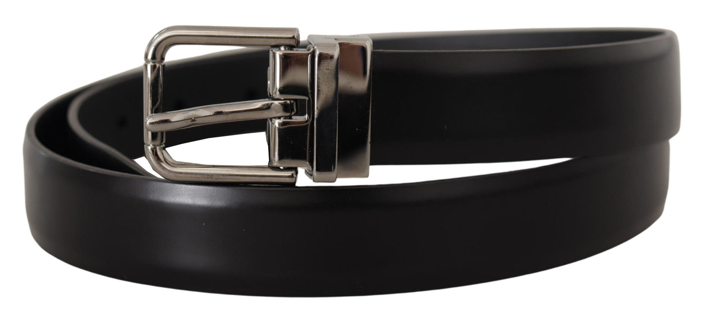 Dolce &amp; Gabbana Elegant Black Leather Belt with Metal Buckle