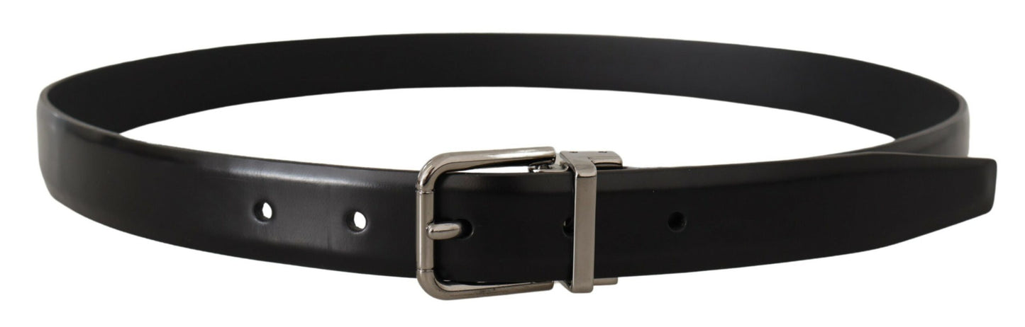 Dolce &amp; Gabbana Elegant Black Leather Belt with Metal Buckle