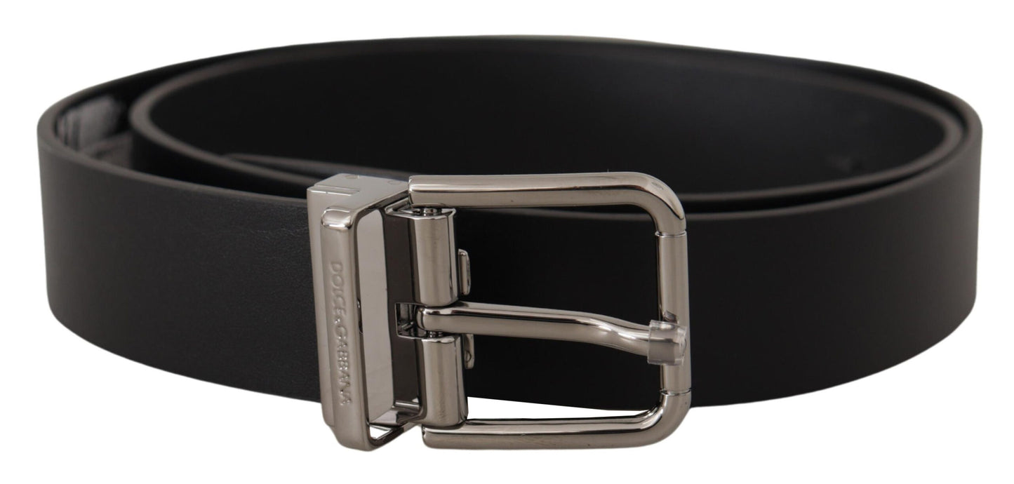 Dolce &amp; Gabbana Sleek Black Leather Belt with Metal Buckle