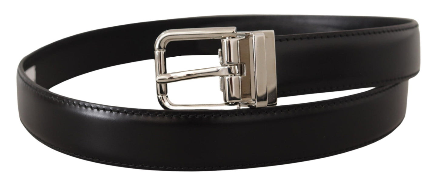 Dolce &amp; Gabbana Sleek Black Leather Belt with Metal Buckle